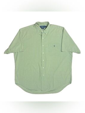 Vtg Ralph Lauren Bartlett Green Blue Pony Short Sleeve Button Down Shirt Men XL